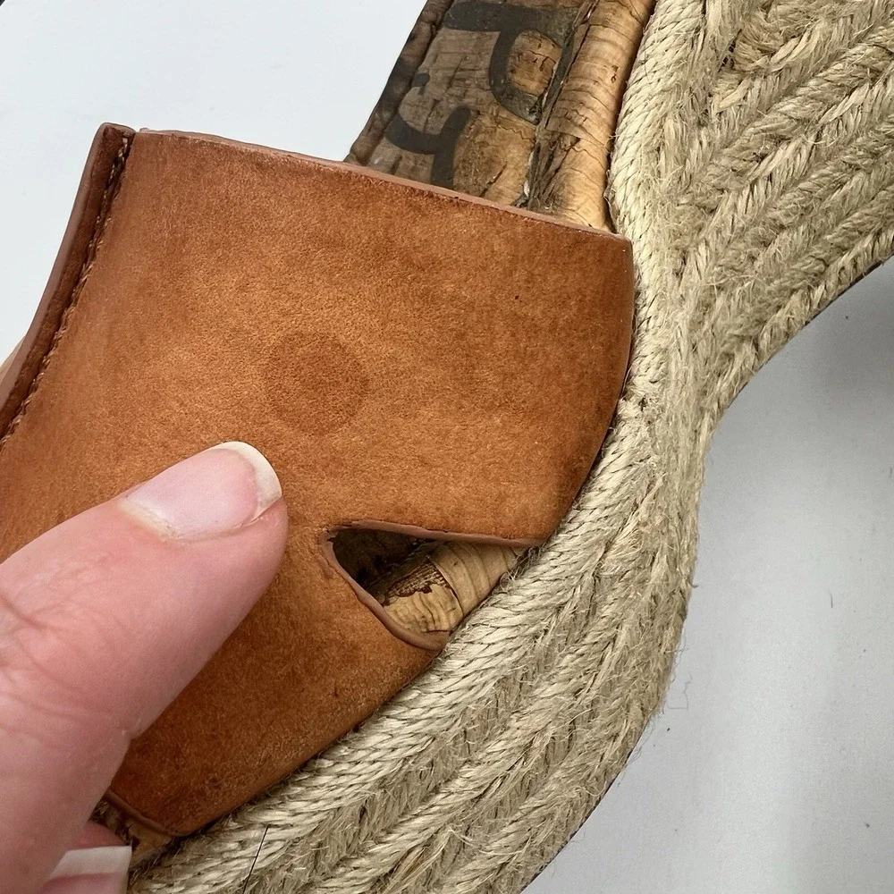 Sam Edelman Maura Espadrille Wedge Sandals Tan Brown Leather Size 9.5 M